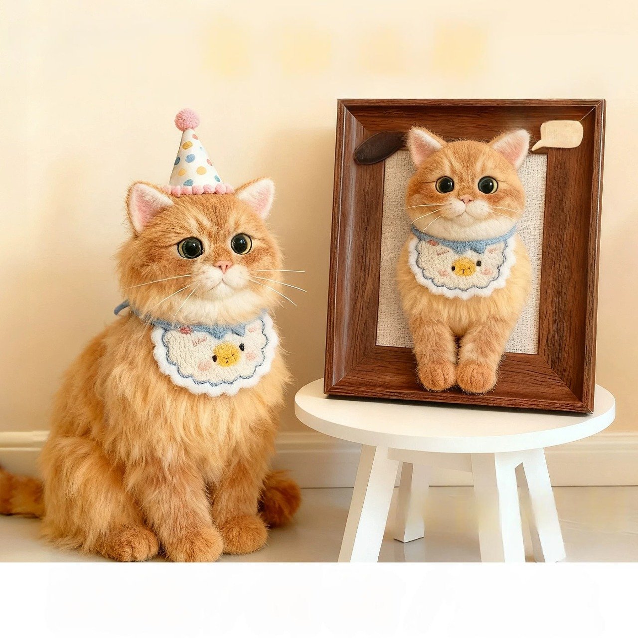 Custom 3D Wool Felt Pet Portrait in Frame – Handmade Realistic Dog Memorial from Photo – Stuffed Animal Tribute for Lost Beloved Pets